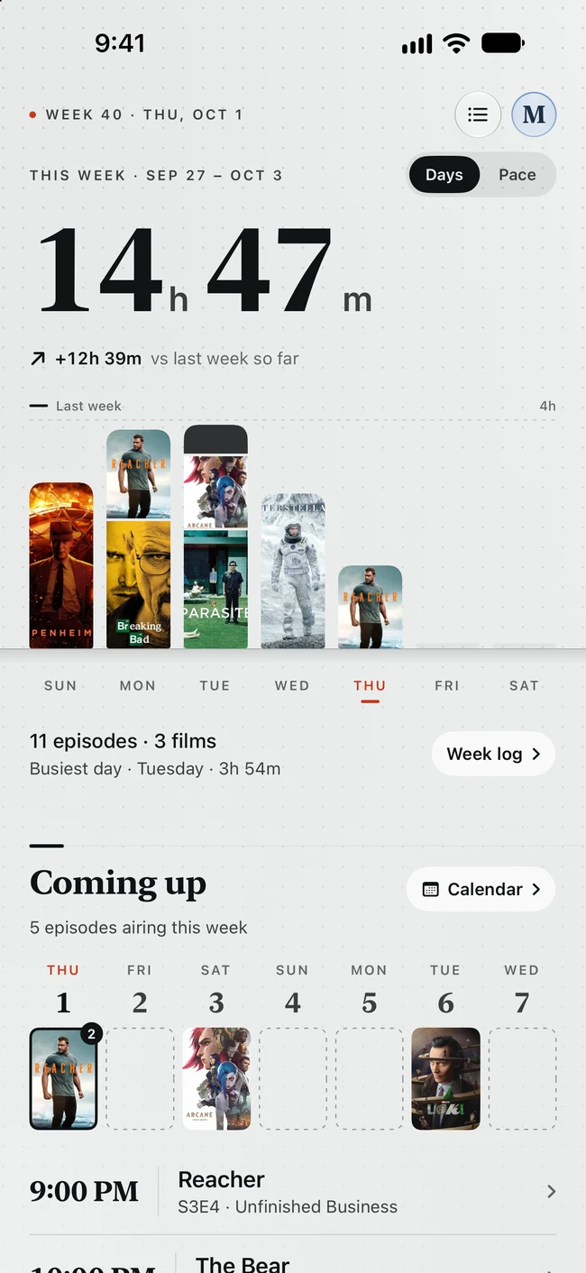 My Vyn on iPhone: viewing history, upcoming episodes and your watchlist.
